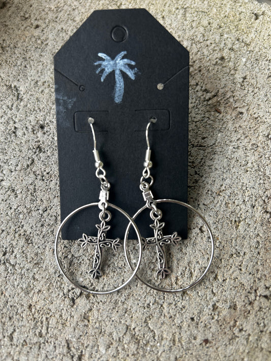 Cross within a circle earrings