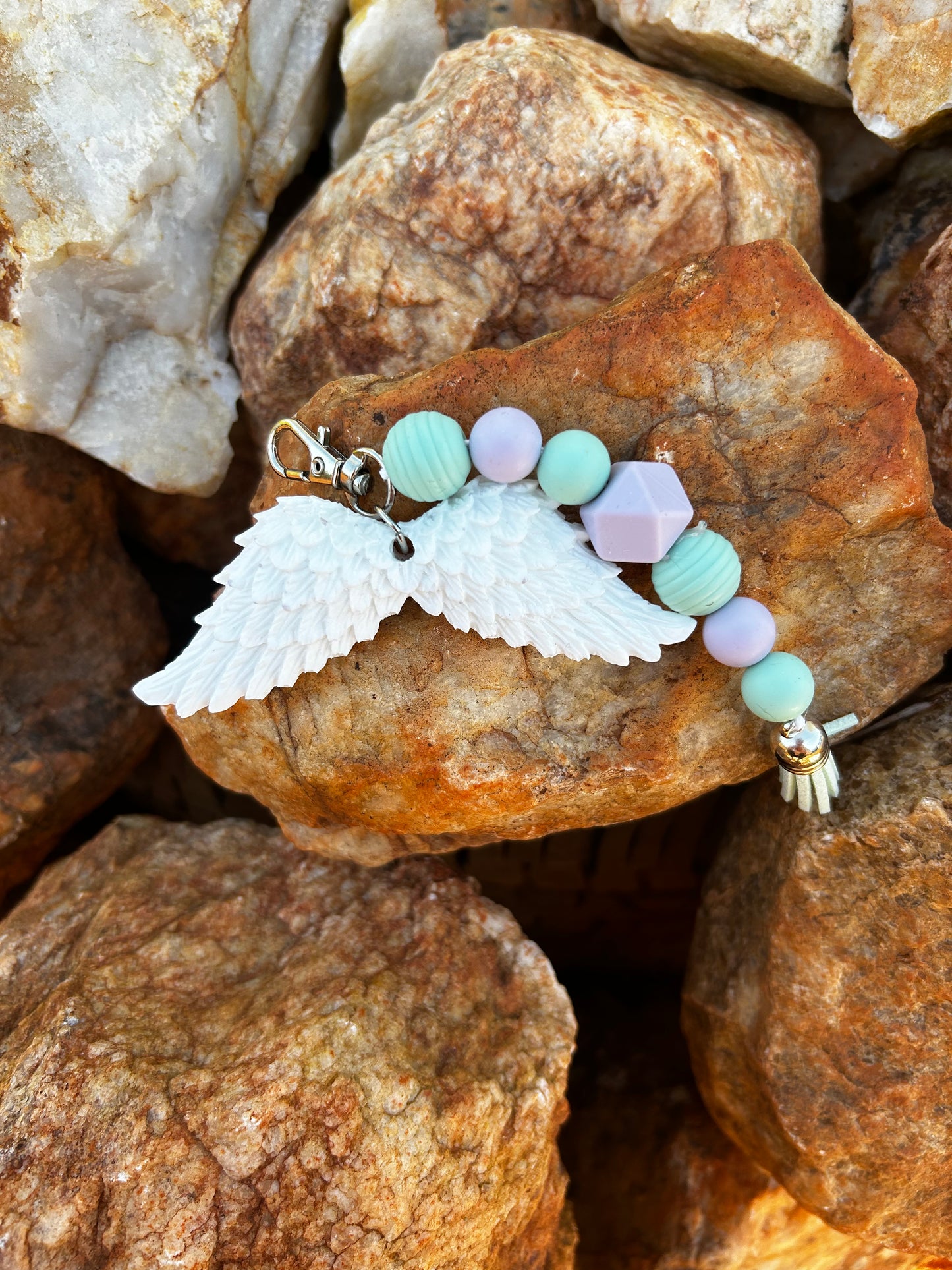 Angel wings beaded keychain